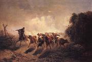 unknow artist Union Drover with Cattle for the Army oil